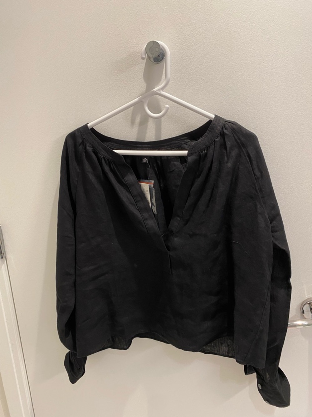 J.Crew black linen popover blouse, size M, NWT, never worn.